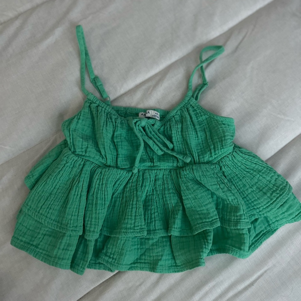 Green Sleeveless Ruffled Top